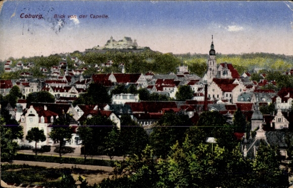Postcard Coburg in Upper Franconia, city view with view of the Chapel, church, houses, landscape
