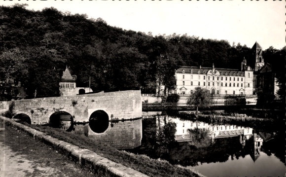 Postcard Brantôme Dordogne, view of Dronne, bridge and abbey