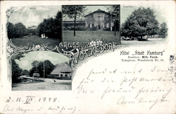 Postcard Hamburg Wandsbek Volksdorf, Hotel Stadt Hamburg, Friedenseiche