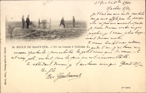 Postcard Saint Cyr l'Ecole Yvelines, Ecole de Saint-Cyr, Tir au Canon a Chalons