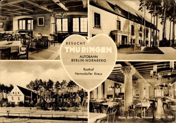 Postcard Hermsdorf in Thuringia, Mitropa Rasthof Hermsdorfer Kreuz