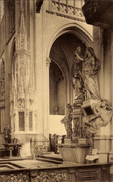 Postcard Mechelen Mecheln Malines Flanders Antwerp, interior view of a church, statue, altar, photo