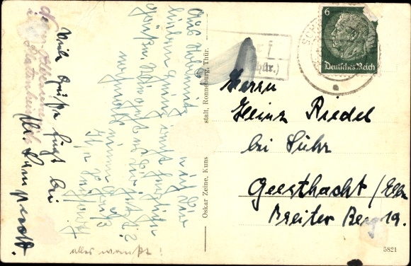 Postcard Nöbdenitz in Thuringia, inn by Arthur Jäger, lot at the railway viaduct, bridge, long shot