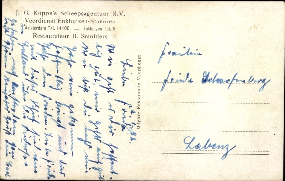 Postcard Incoming SS C. Bosman, JG Koppe&#39;s Scheepsagentuur Veerdienst Enkhuizen Stavoren