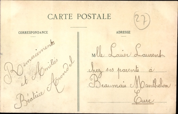 Postcard Damville Eure, street section, passers-by