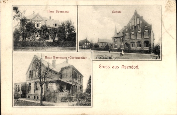Postcard Asendorf Diepholz district, Beermann house, school