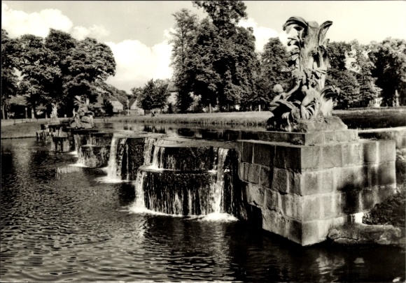 Postcard Ludwigslust in Mecklenburg, cascades, waterfall, trees, park, manor house