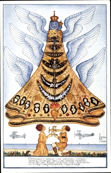 Artist Postcard Osimo, B. da, miraculous image, children, airplanes