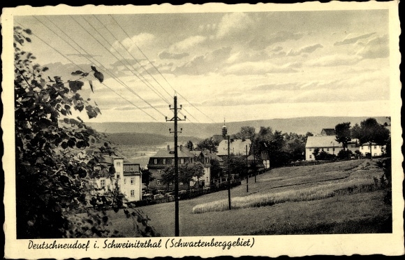 Ak Deutschneudorf im Schweinitztal in het Ertsgebergte, gebied Schwartenberg, uitzicht op de stad