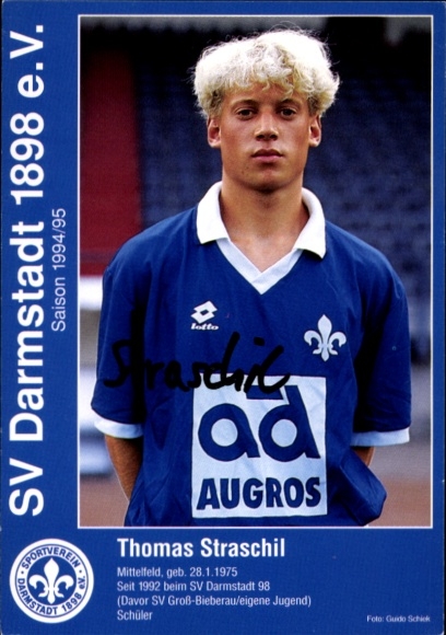 Autogrammkarte Fußballer Thomas Straschil, SV Darmstadt 98, Autogramm