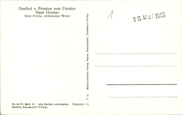 Postcard Rosenberg in Baden, aerial photograph, Gasthof Pension zum Frieden