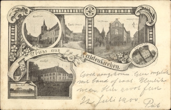 Postcard Kaldenkirchen Nettetal on the Lower Rhine, train station, Hochstrasse, Mühlenstrasse