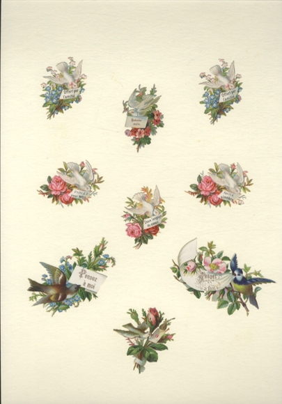 9 wafers white doves, flowers, greetings, size approx. 8 x 4 cm to 5 x 3 cm