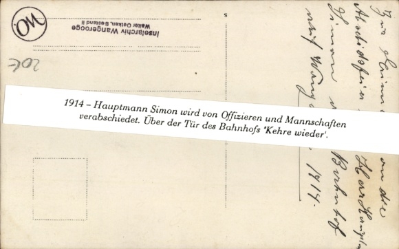 Zdjęcie KP Wangerooge, pożegnanie kapitana Simona na stacji kolejowej 1914, oficerowie, załoga