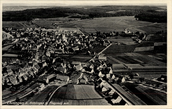 Postcard Böblingen in Württemberg, aerial view of Enningen, village-like structure, fields and forests