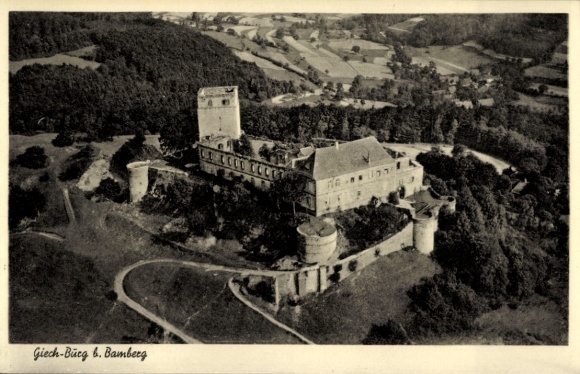 Postcard Schesslitz Scheßlitz in Upper Franconia, Giechburg, Giech Castle ruins, aerial photograph