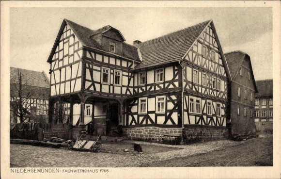 Postcard Niedergemünden Gemünden in Hessen, half-timbered house 1766