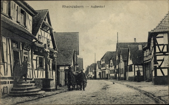KP Rheinzabern w Palatynacie, Ausserdorf, odcinek ulicy, domy szachulcowe, wagon