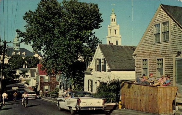 Ak Provincetown Cape Cod Massachusetts USA, Bradford Street, Stadhuis, Kerktoren, Oude Kaap