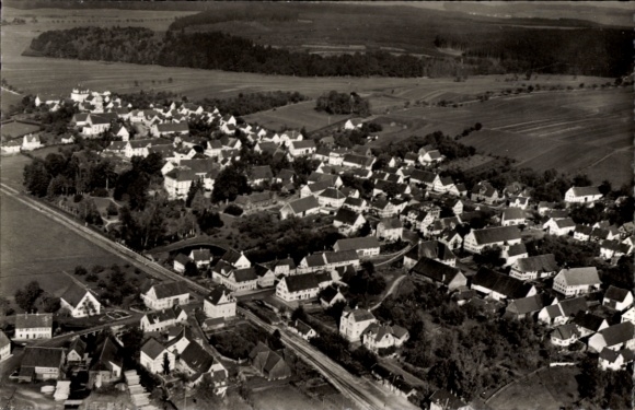 Postcard Schwendi in Upper Swabia, aerial view of many houses, rural surroundings
