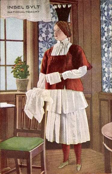 Postcard Island of Sylt, North Frisia, woman in traditional costume