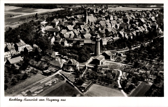 Postcard Kirchberg im Hunsrück, total view, aerial photograph