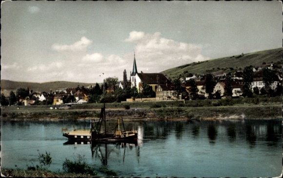 Postcard Neumagen on the Moselle, general view, ship