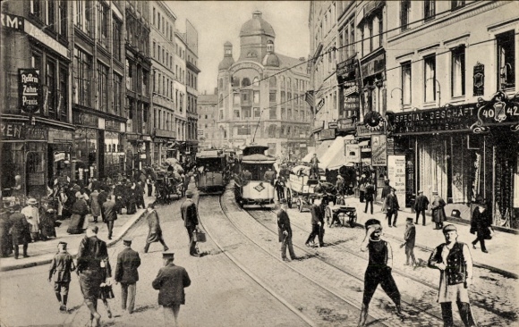 Postcard Hamburg Mitte Altstadt, Großer Burstah, shops, tram
