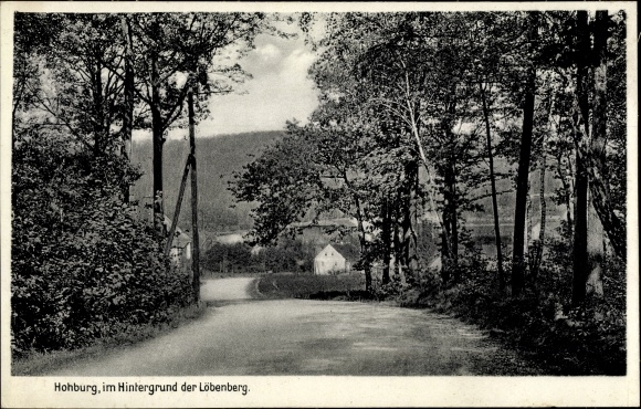 PC Hohburg Lossatal in Saxony, local section, forest path, view of the Löbenberg