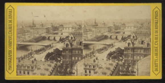 Stereo photo panoramic view Paris, bridges over the Seine