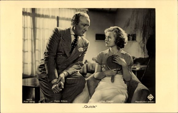 Postcard Actor Hans Albers, Actress Lilian Harvey, Quick