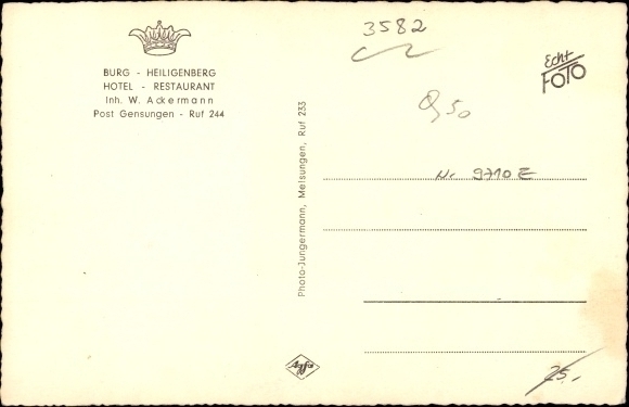 Postcard Gensungen Felsberg Hessen, Castle Heiligenberg, Hotel-Restaurant