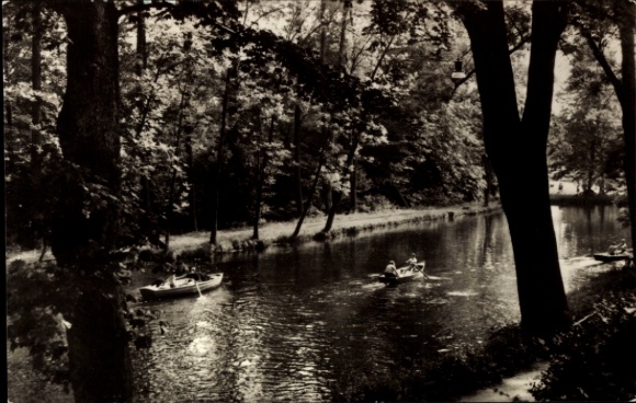 Postcard Bad Suderode Quedlinburg in the Harz Mountains, beautiful water landscape, boats on the water, trees, photograph
