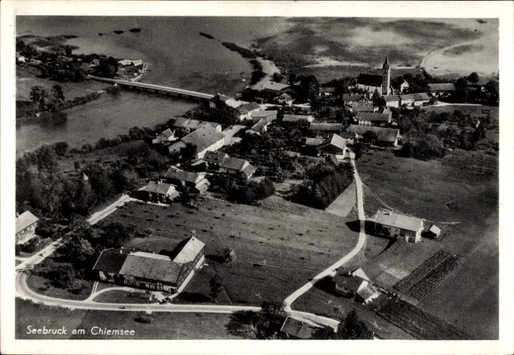 Postcard Seebruck am Chiemsee Upper Bavaria, aerial photograph