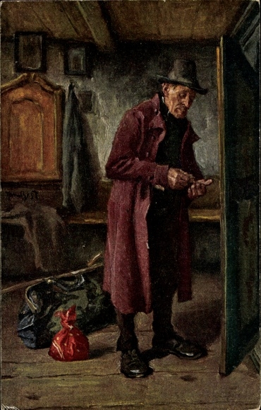 Artist Postcard Best, H., Modern Art, Man in a brown coat, living room