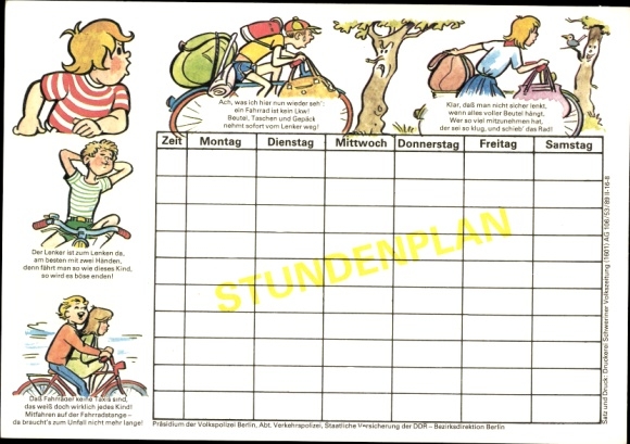 Timetable Headquarters of the People&#39;s Police Berlin, Traffic Police Department, traffic education around 1970