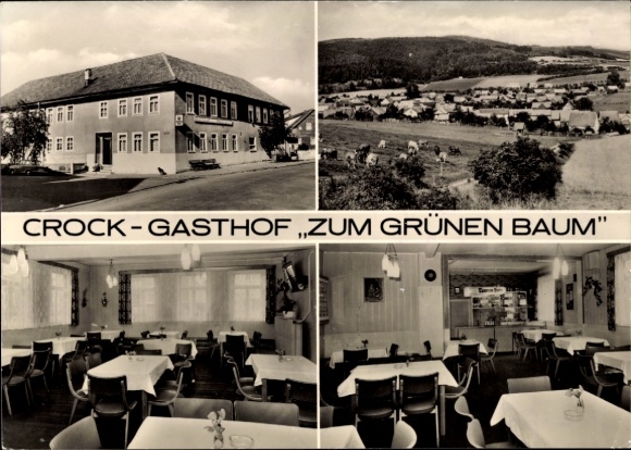Postcard Crock Auengrund in Thuringia, Inn Zum grünen Baum, interior view, total view