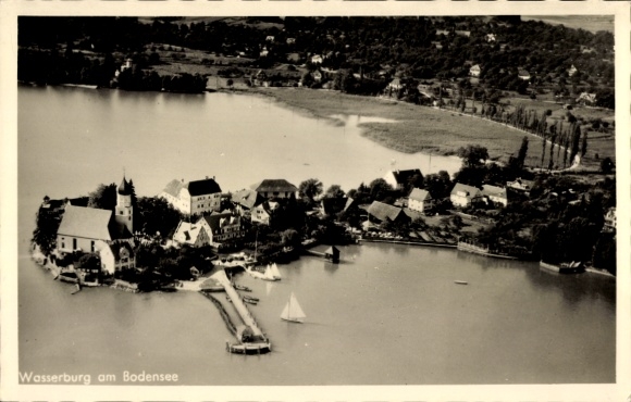 Ak Wasserburg am Bodensee Schwaben, Fliegeraufnahme