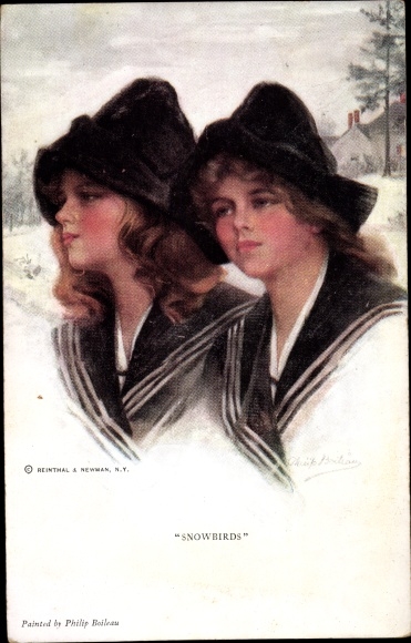 Artist PC Boileau, P., Snowbirds, Two young women, portrait