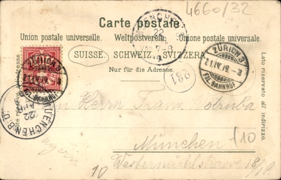 Chromo-Litho Zurich City Switzerland, Panorama, Schützenhalle, Schütze