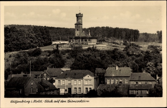 Ansichtkaart Lütjenburg in Holstein, gedeeltelijk zicht met Bismarcktoren