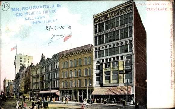Ak Cleveland Ohio USA, THE MAY CO, Euclid Av., gebouwen, menigte, winkels