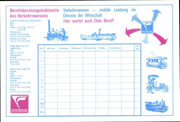 GDR timetable career advice in transport, Reichsbahn, tram, ships around 1980