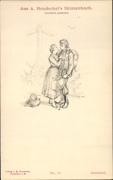 Kunstenaarskaart Hendschel, Albert, afscheid, geliefden