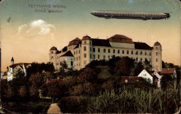 Ak Tettnang in Württemberg, Schloss Montfort, Zeppelin