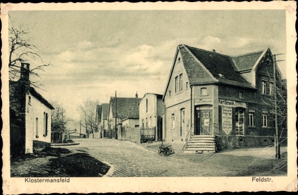 Postcard Klostermansfeld in Saxony Anhalt, Feldstraße, Karl Schenk shop
