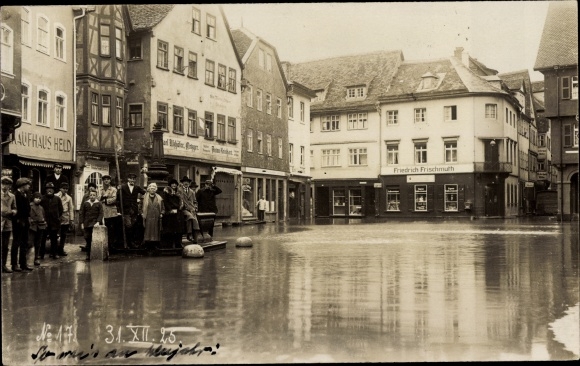 Photo Postcard Weilheim Oberbayern, flood 1925, department store Held, shop Friedrich Frischmuth