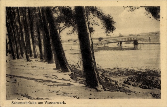 Ak Querum Braunschweig in Niedersachsen, Waldhaus Querum, Schunterbrücke am Wasserwerk