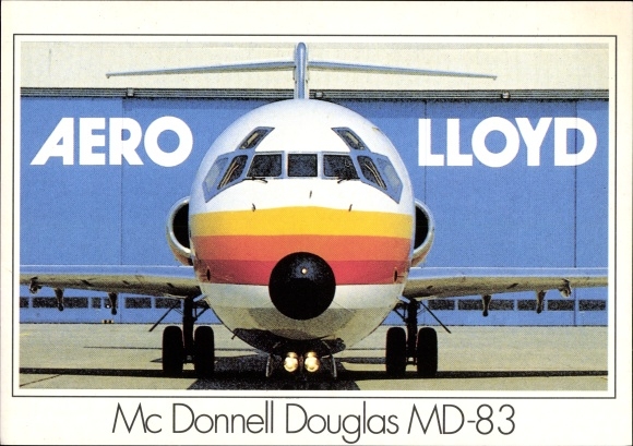 Postcard German passenger aircraft, Aero Lloyd, McDonnell Douglas MD 83