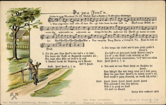 Song Postcard Günther, Anton, Erzgebirge dialect 23, Since two Fink&#39;n